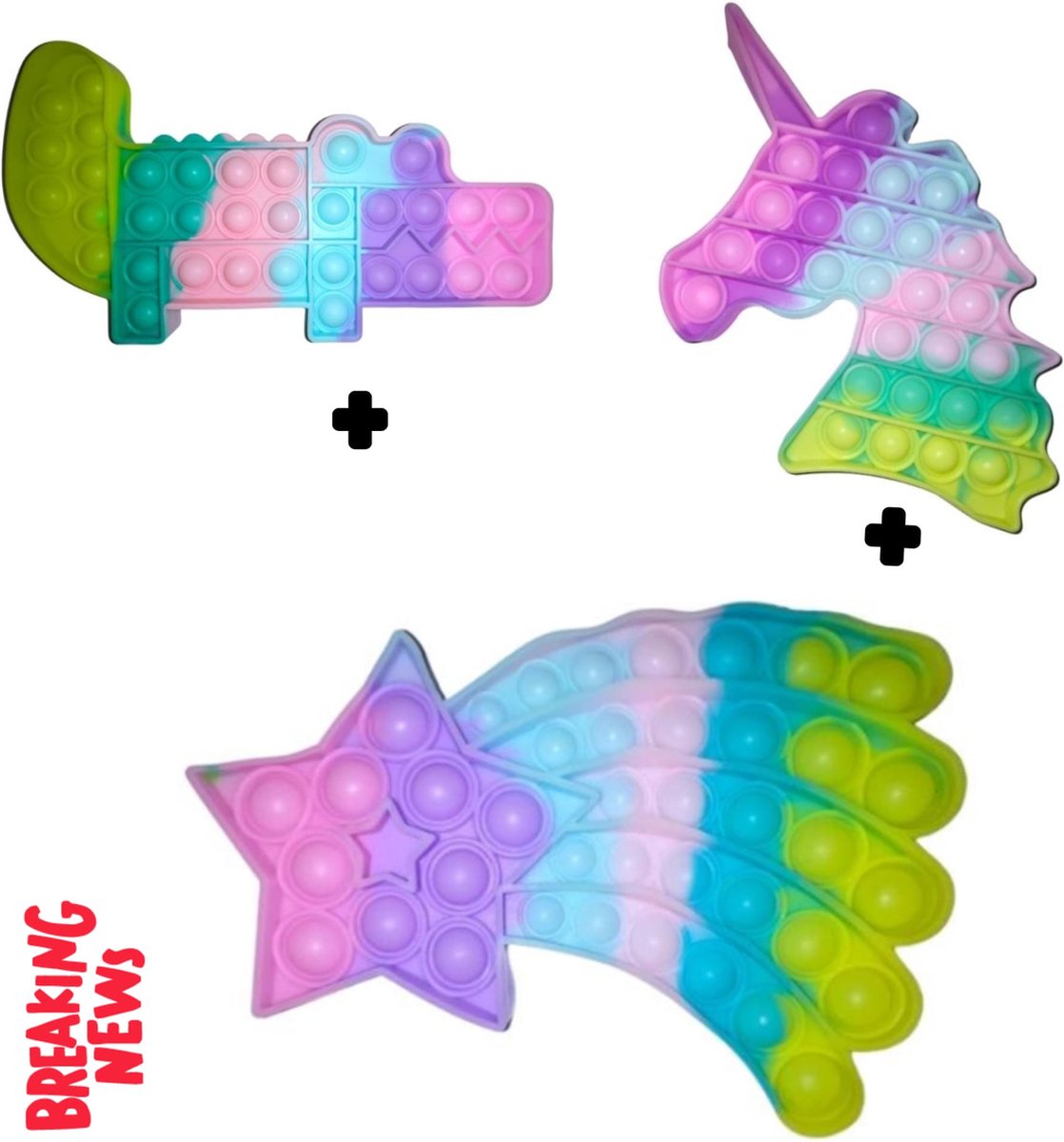 Fidget toys Pakket | 3 stuks Pop it Regenboog Multi Color | Krokodil + Eenhoor + Vallende Ster | Anti stress 2021 | Van Tik Tok | Meisjes jongens volwassenen | Verjaardag of Kerst cadeautip